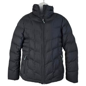 Lands End Down Puffer Jacket Women's M Black Zip Up Outdoor Winter Skiing Hiking